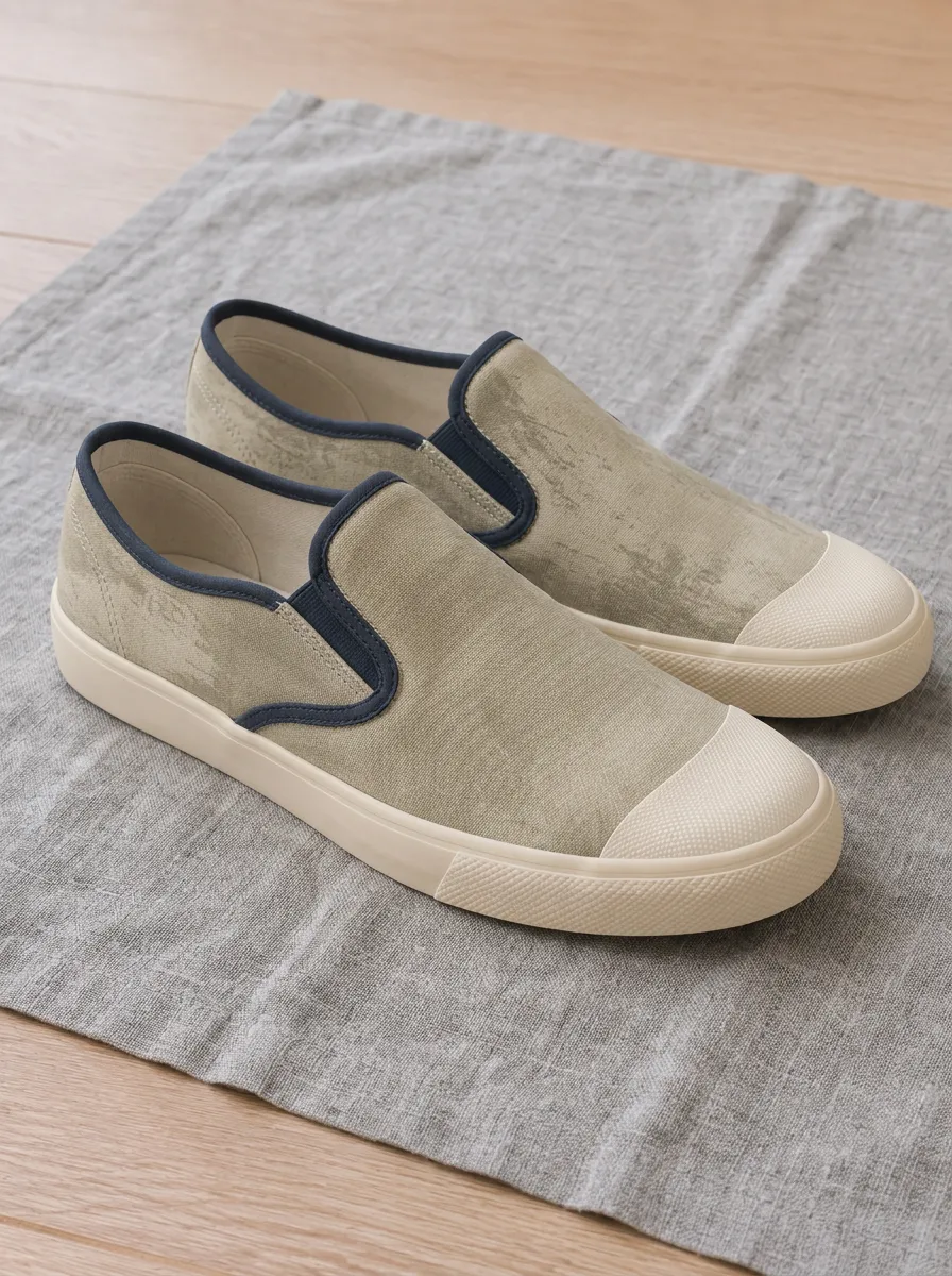 Men's Casual Olive Green Distressed Printed Canvas Shoes