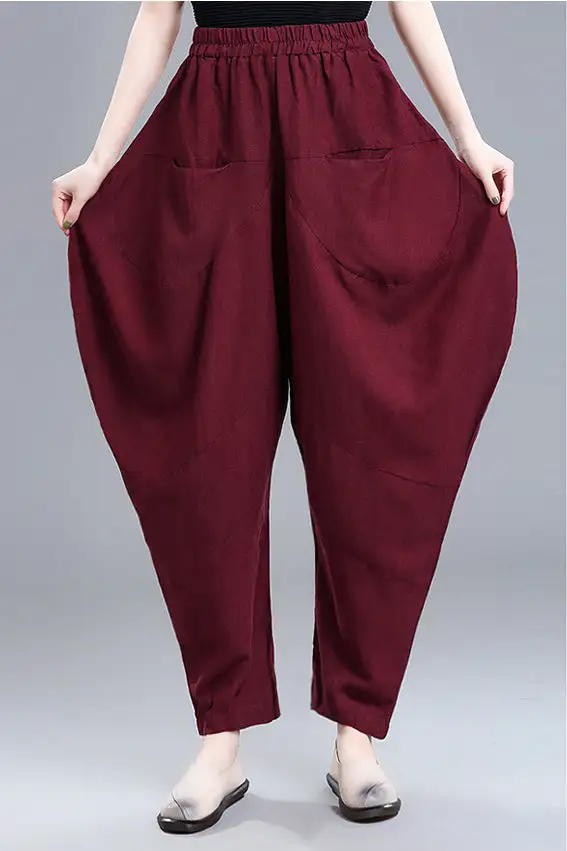 Classic Linen Cotton High Waist Pocketed Trousers