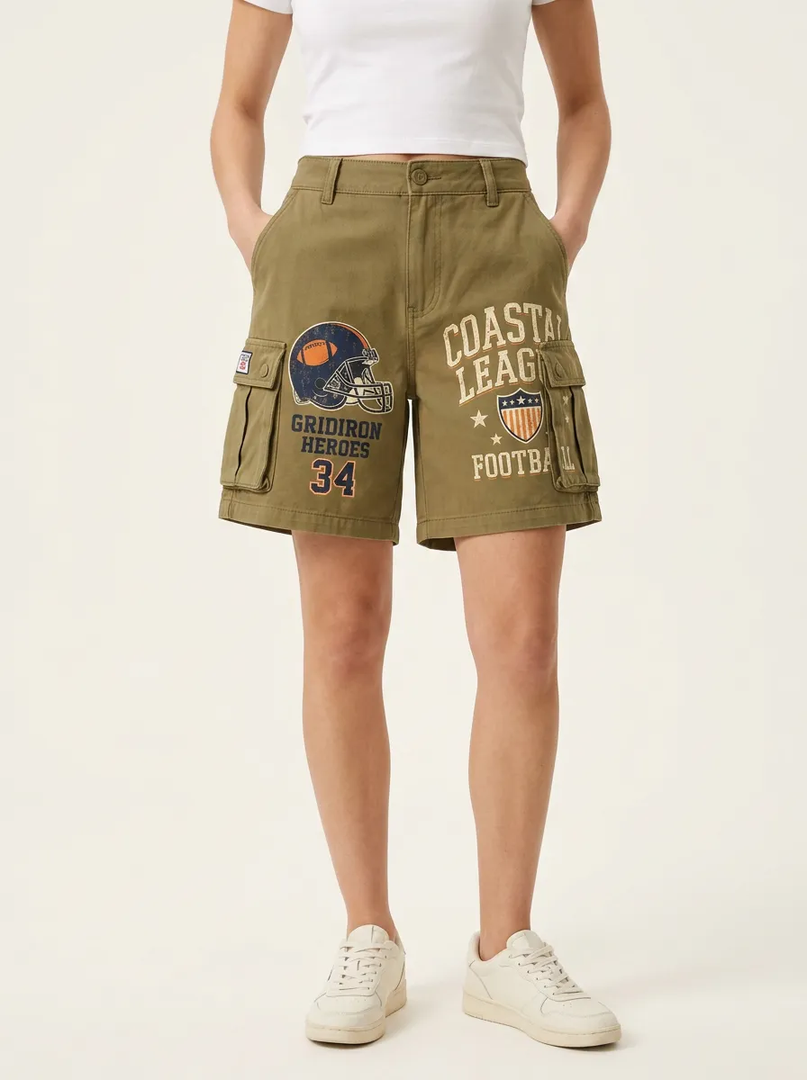 Women's Football Lover Gridiron Heroes Coastal League Printed Cargo Shorts