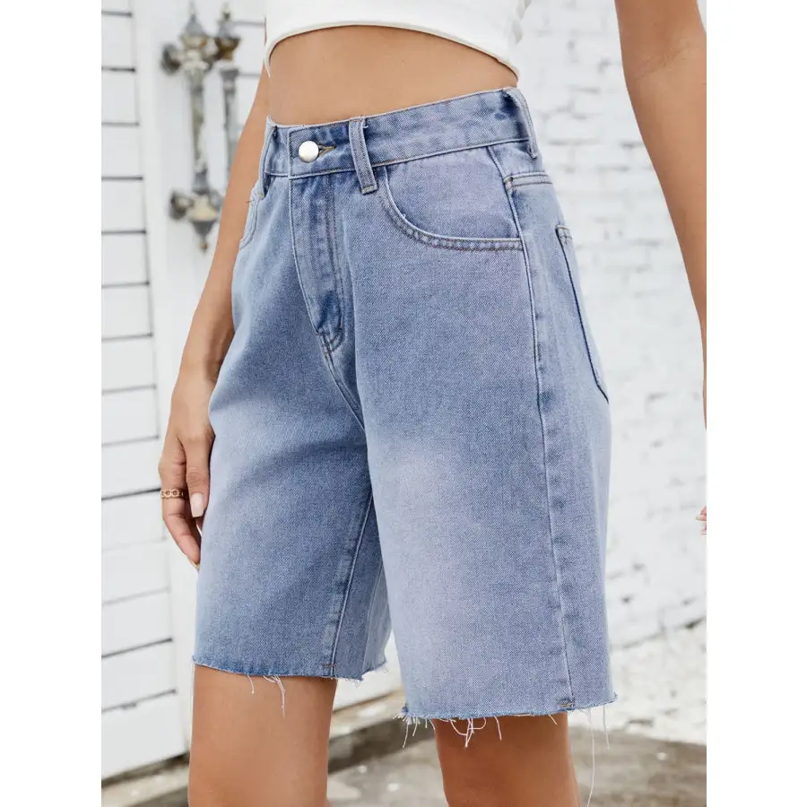 Raw Hem Washed Denim Shorts