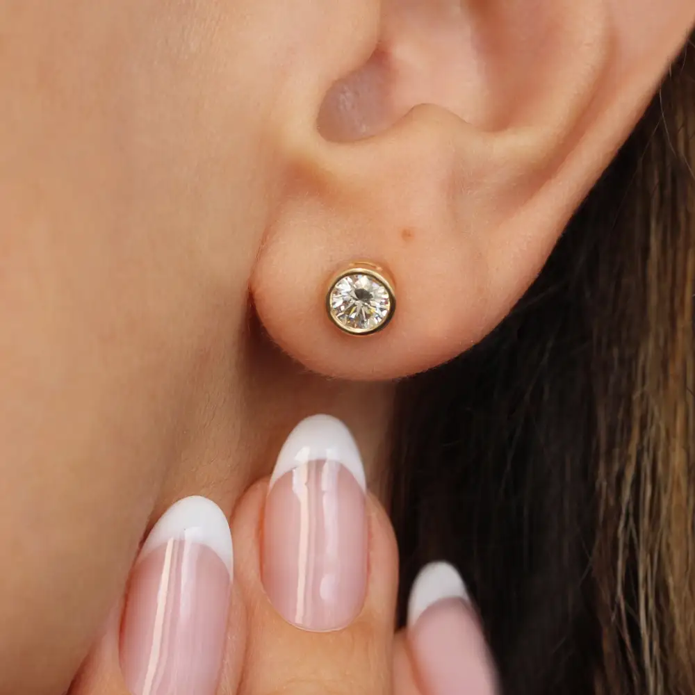 Round Bezel Diamond Stud Earrings