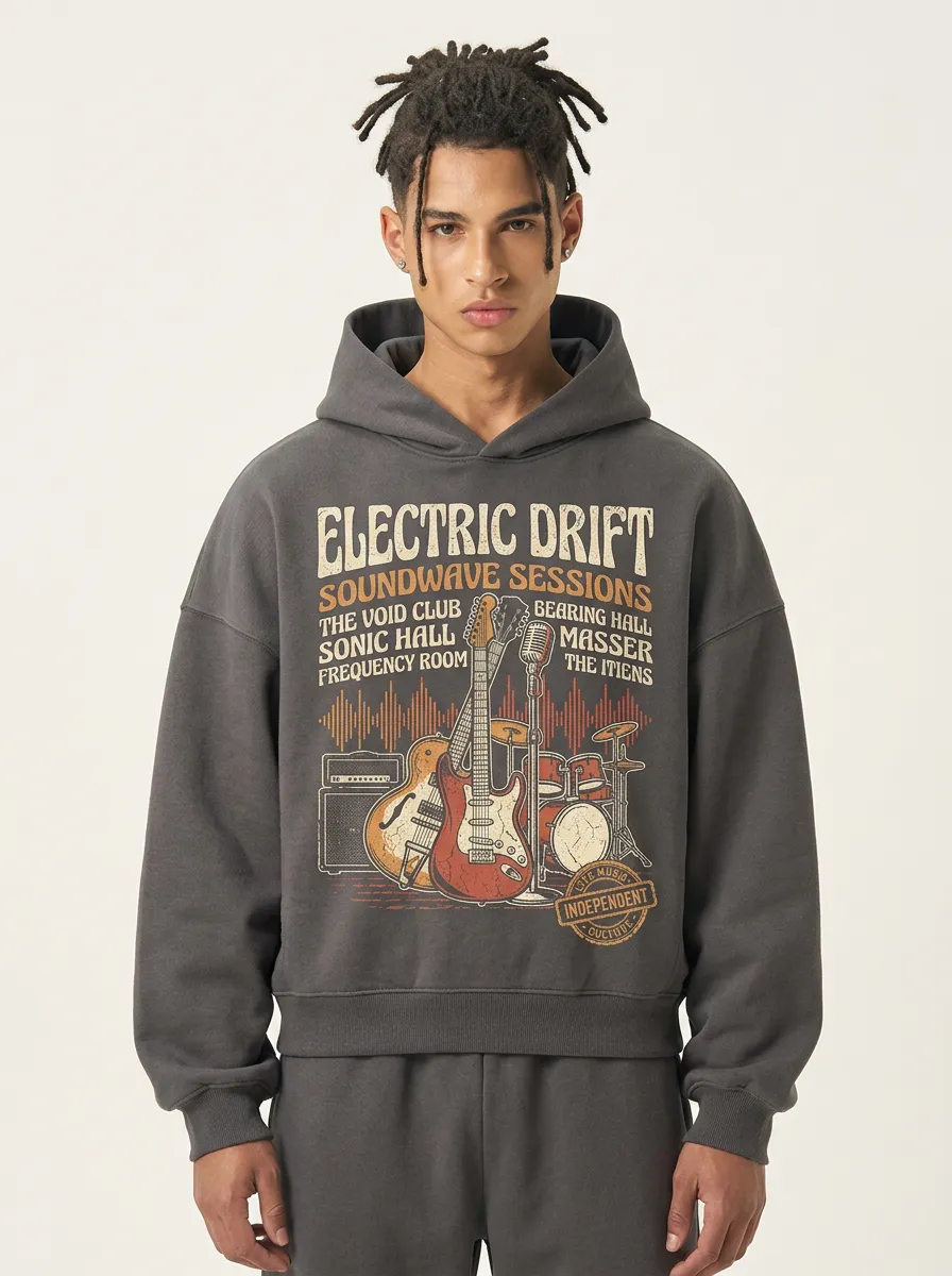 Men's Music Lover Electric Drift Guitar Drum Printed Hoodie