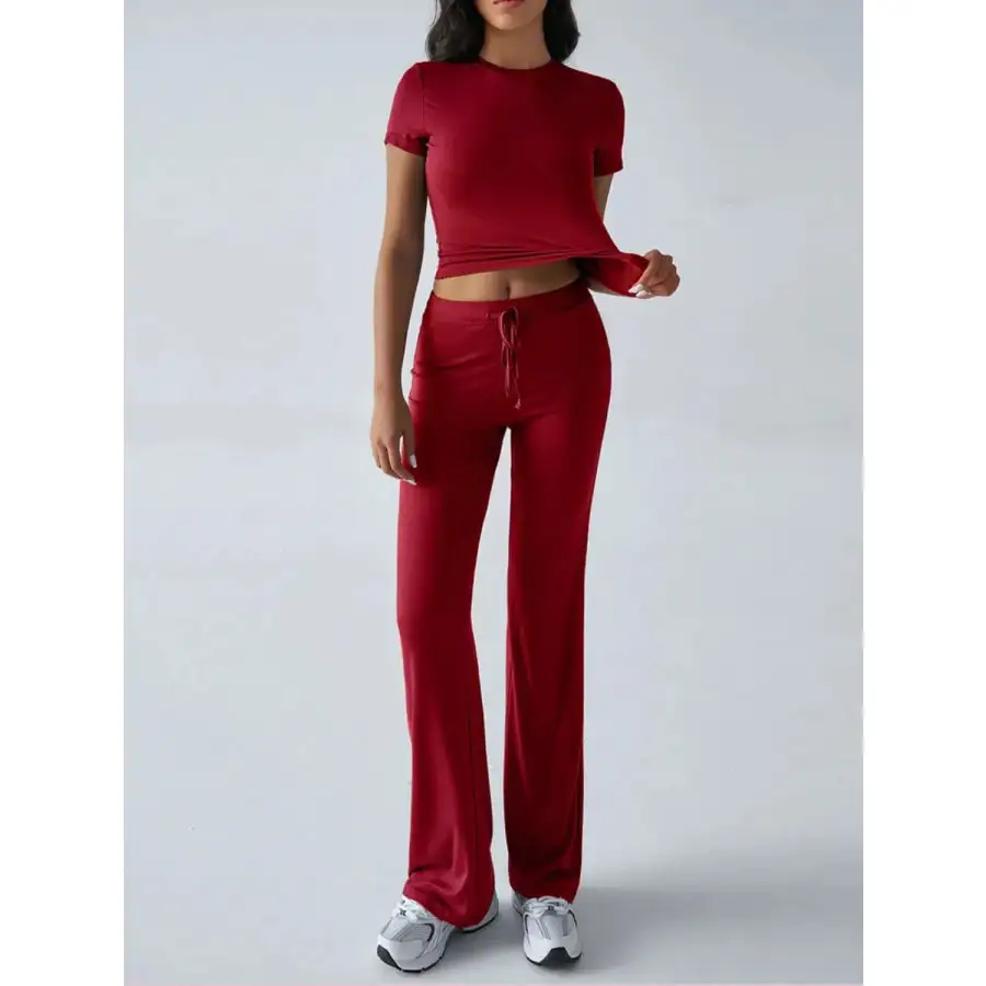 Everyday Round Neck Short Sleeve Top and Pants Set