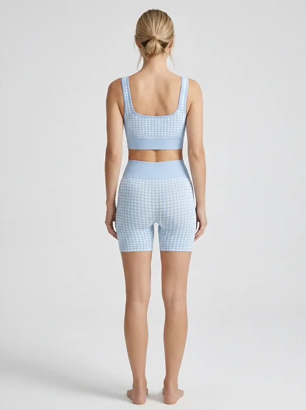 Athletic Gingham Pattern Casual Look Women's Tank Top And Sports Shorts Set