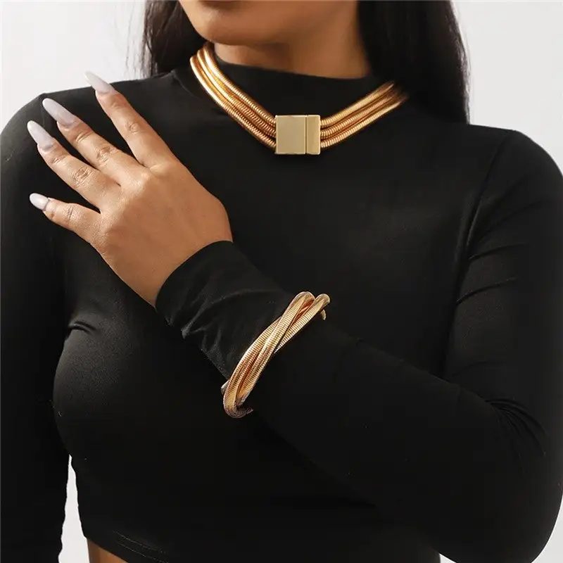 Magnetic Snap Multi-Layer Necklace Bracelet Set