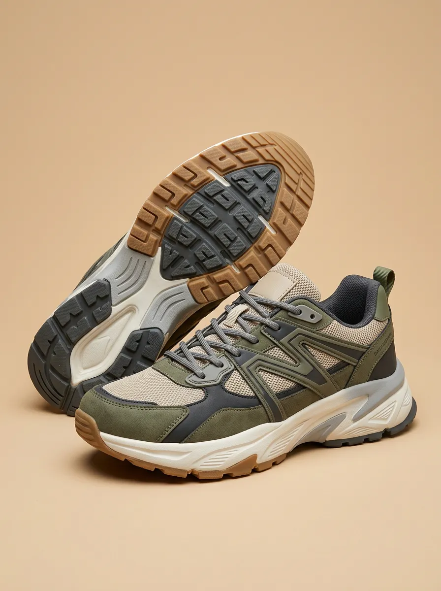 Urban Hiking-Inspired Suede-Panel Mesh-Panel Casual Sneakers