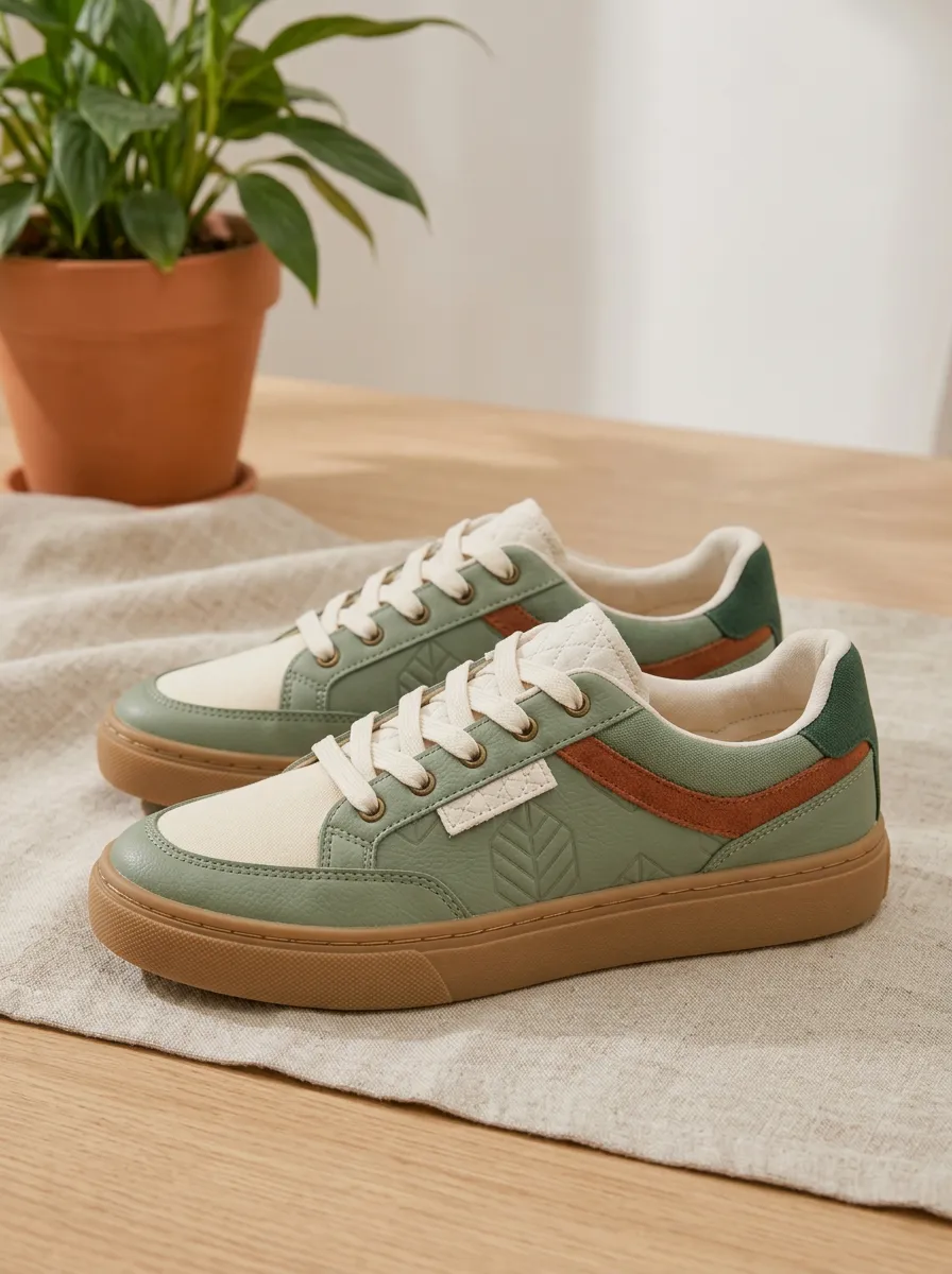 Women's Nature Lover Green Leaf Embossed Printed Sneakers