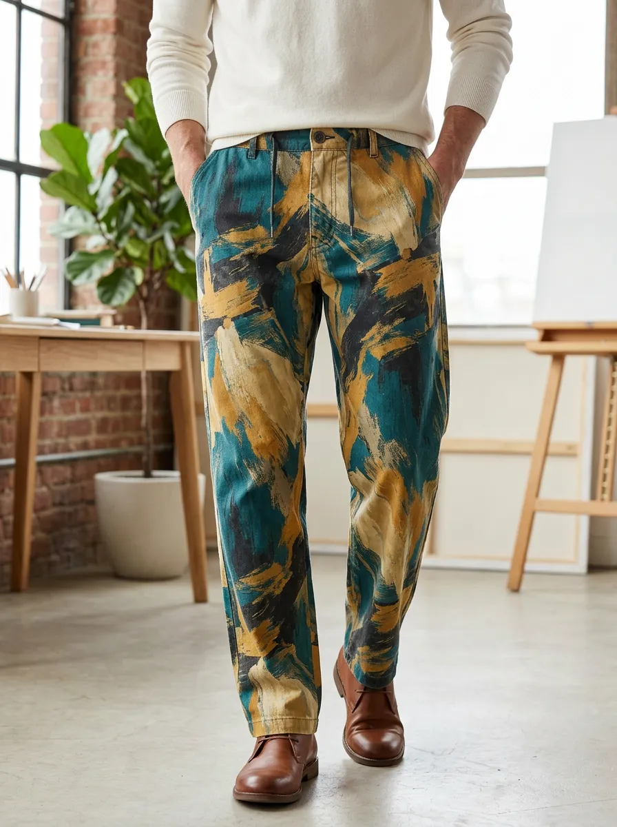 Men's Abstract Art Brushstroke Printed Casual Pants