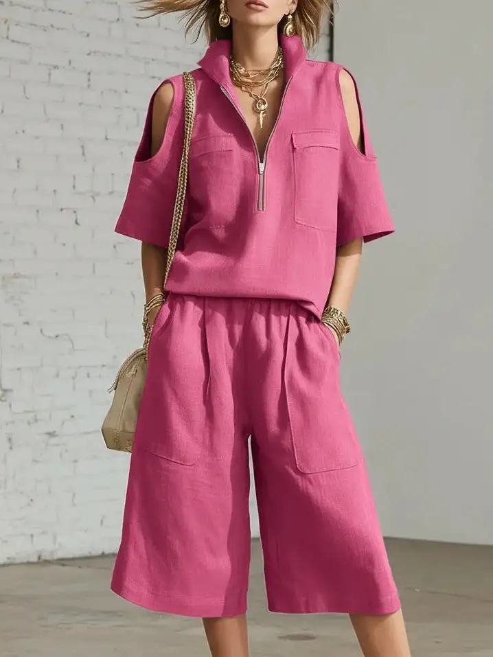 Zip-Front Denim Women's Matching Set
