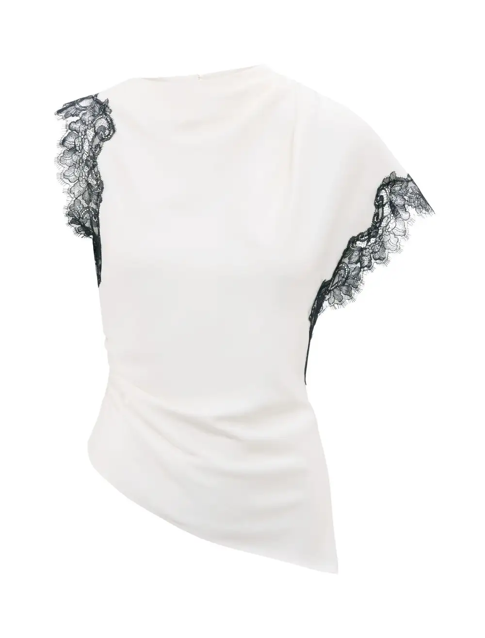 White Lace Trim One-Shoulder Sleeveless Top