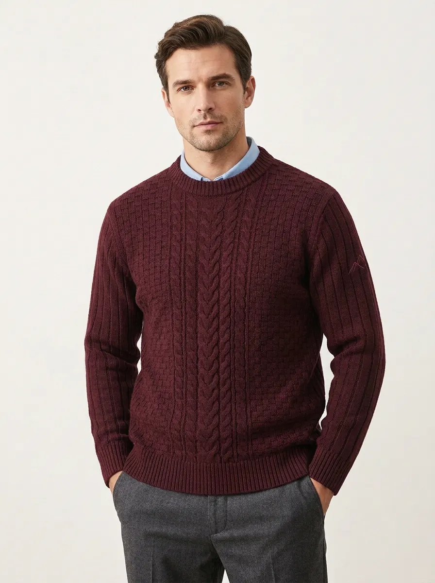 Men's Navy Mountain Graphic Embroidered Knit Sweater