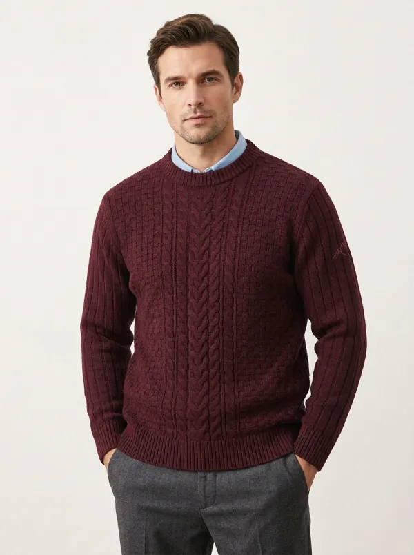 Men's Navy Mountain Graphic Embroidered Knit Sweater