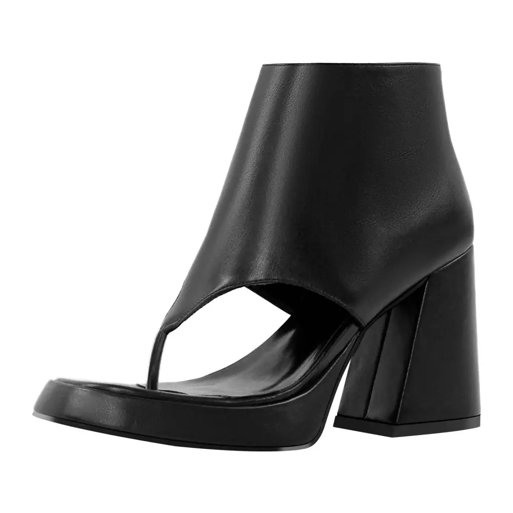 Square Toe Flip-Flops Ankle Chunky Heel Sandals
