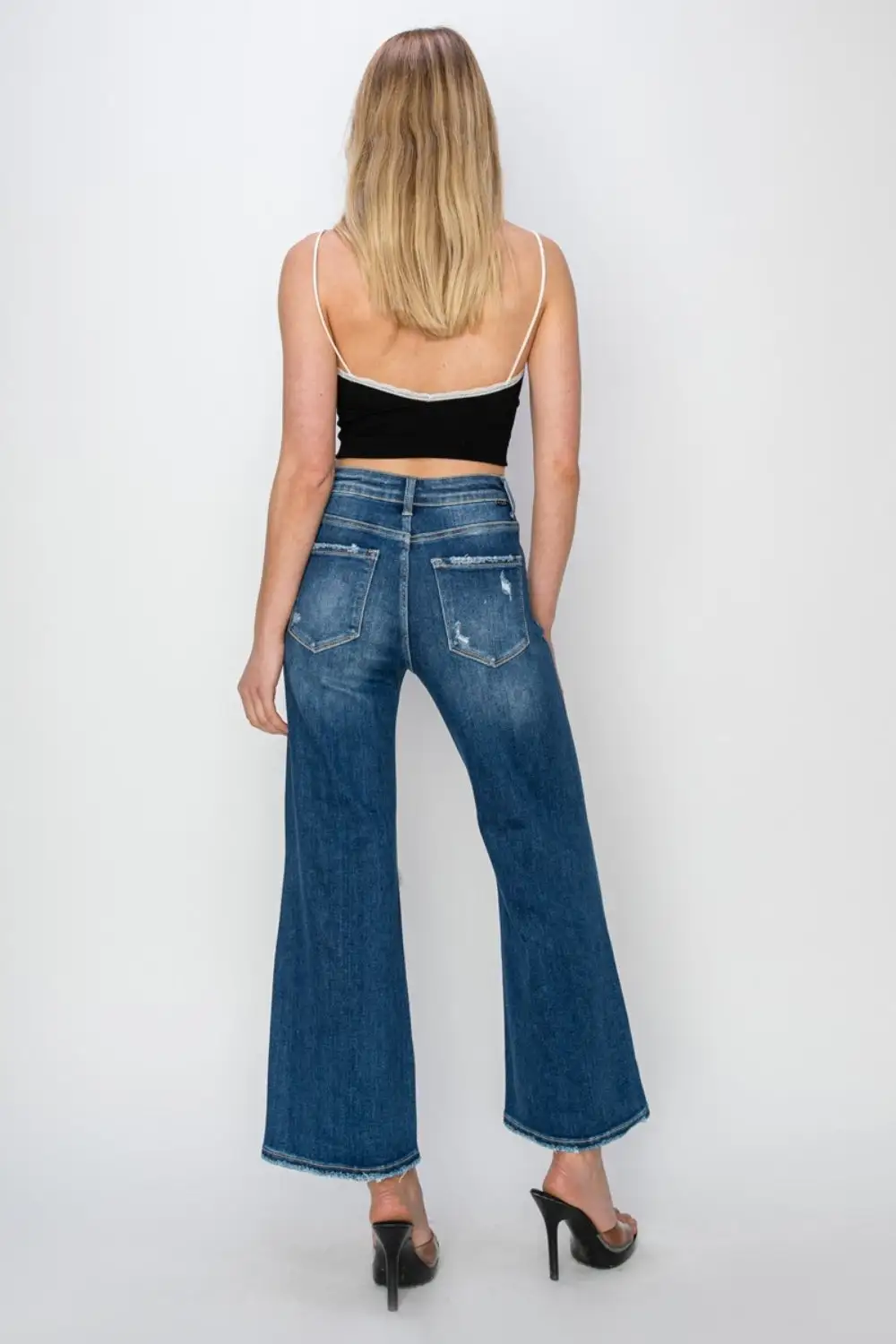 High Rise Patch Detailed Wide Leg Denim Jeans