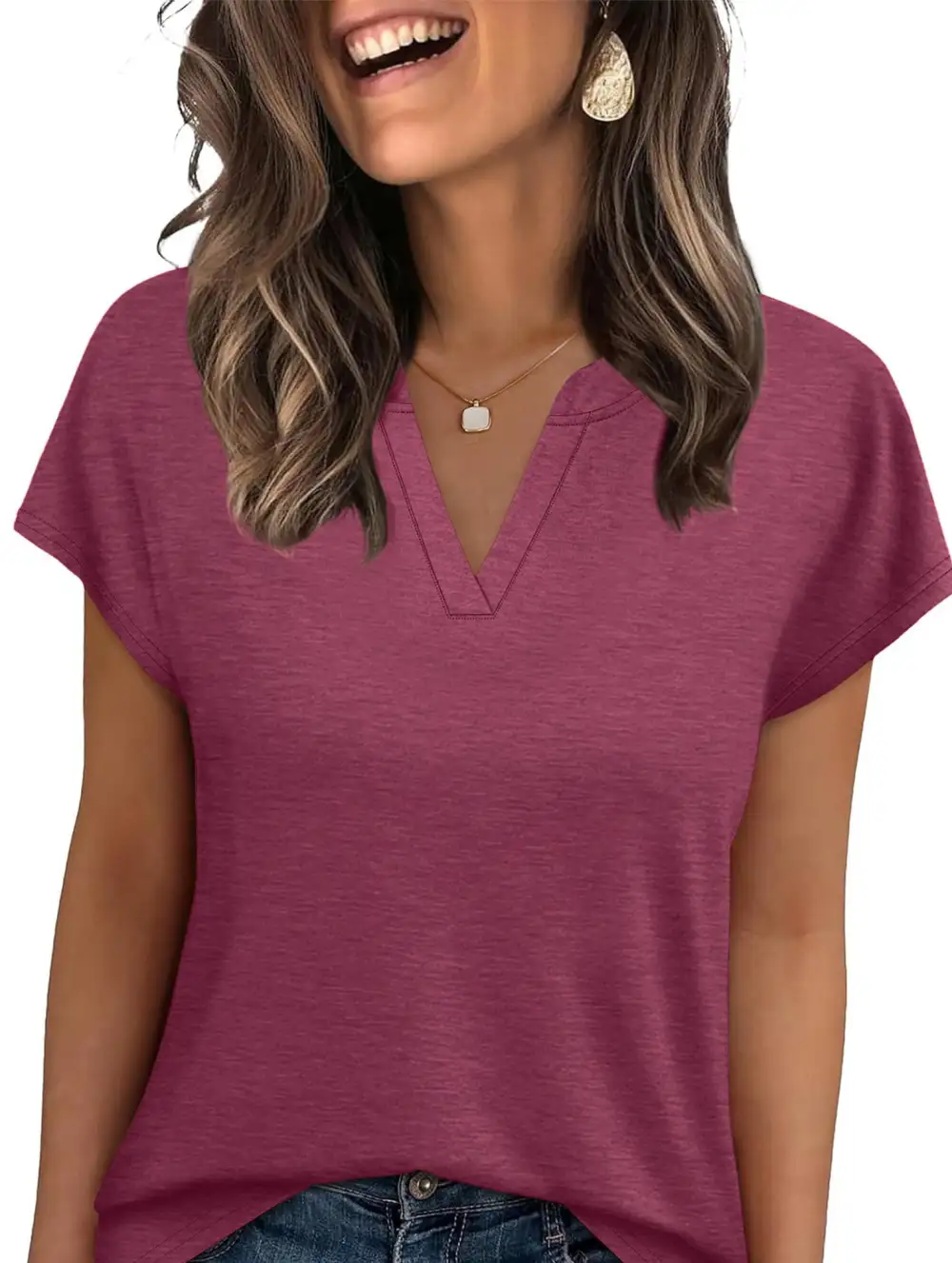 Textured V-Neck Short Sleeve Top