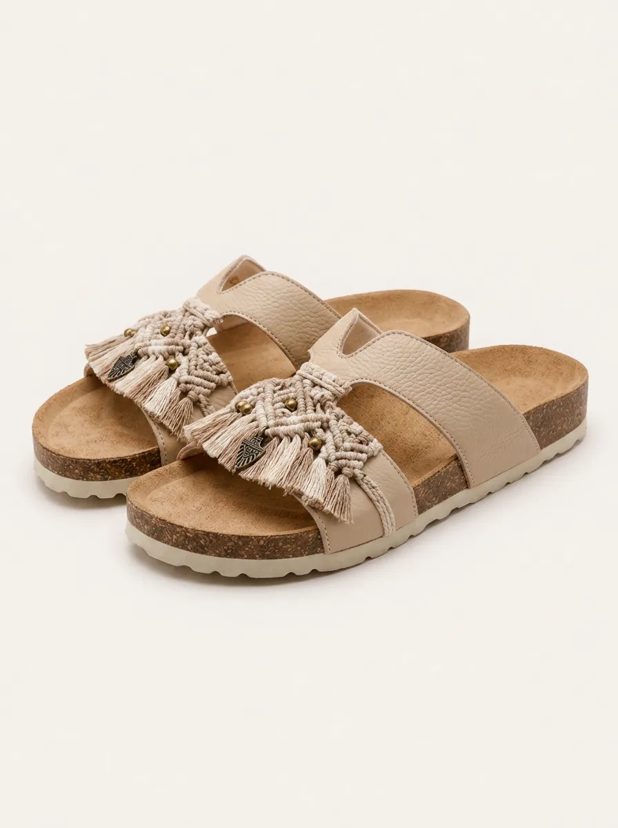 Everyday S Boho Macrame Tassel Cork Sandals