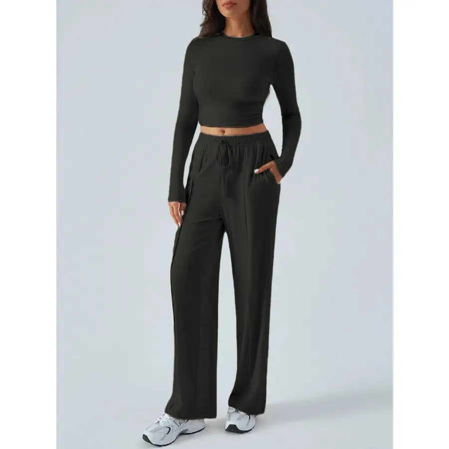 Easy Round Neck Long Sleeve Top and Pants Set