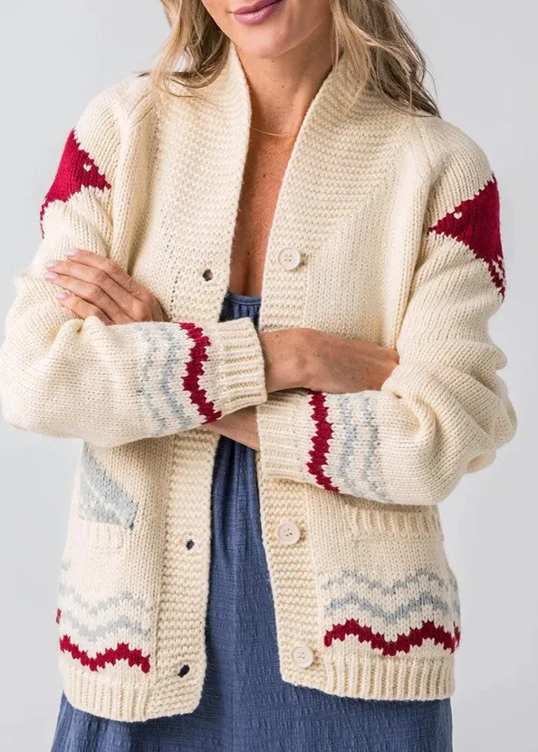 Cream Nantucket Whale Print Cardigan