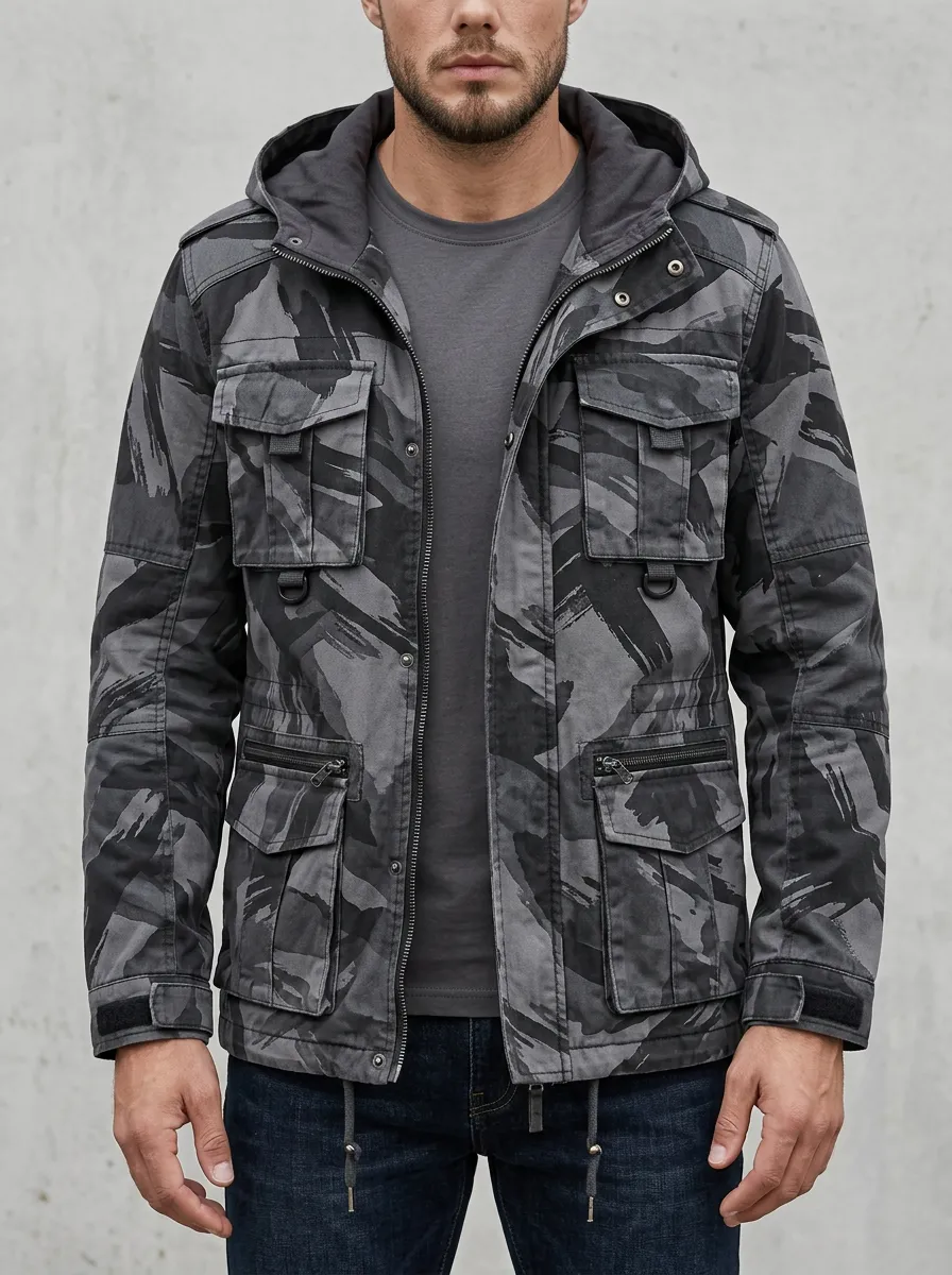 Men's Hooded Urban Camouflage Jacket
