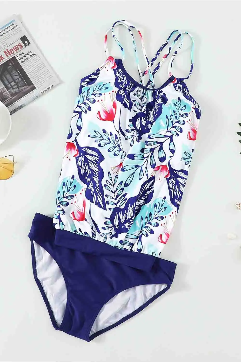 Leopard Print Criss Cross Hollow-out Tankini Swimwear