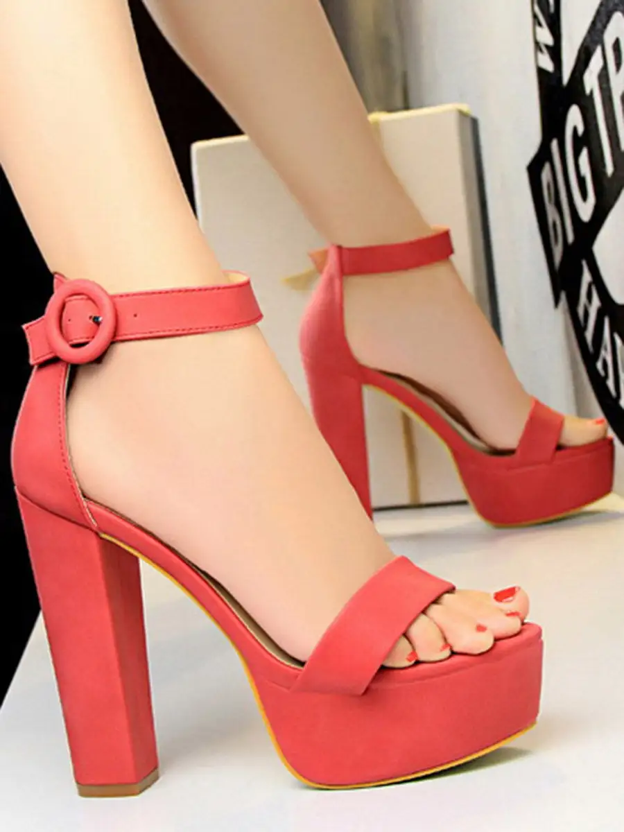 Buckle Peep-Toe Panel Detail Heeled Sandals