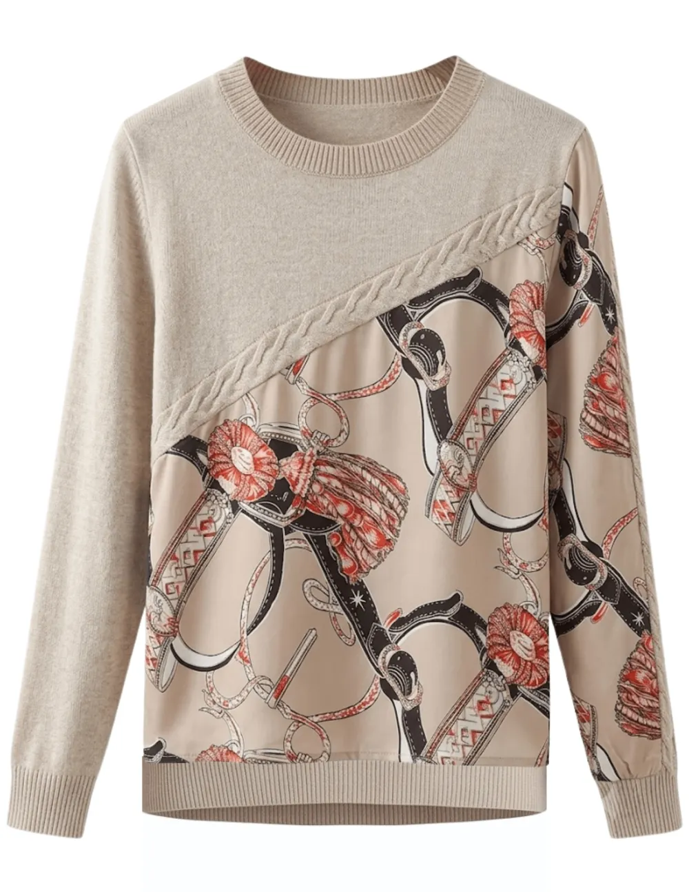 Classic Acrylic-Blend Polyester-Blend Long-Sleeve Ribbed Knit Top
