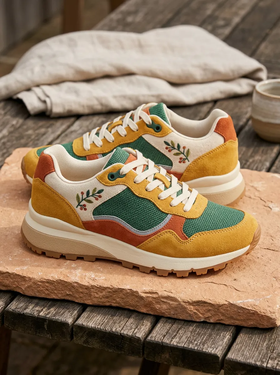 Women's Nature Lover Botanical Branch Embroidered Printed Sneakers