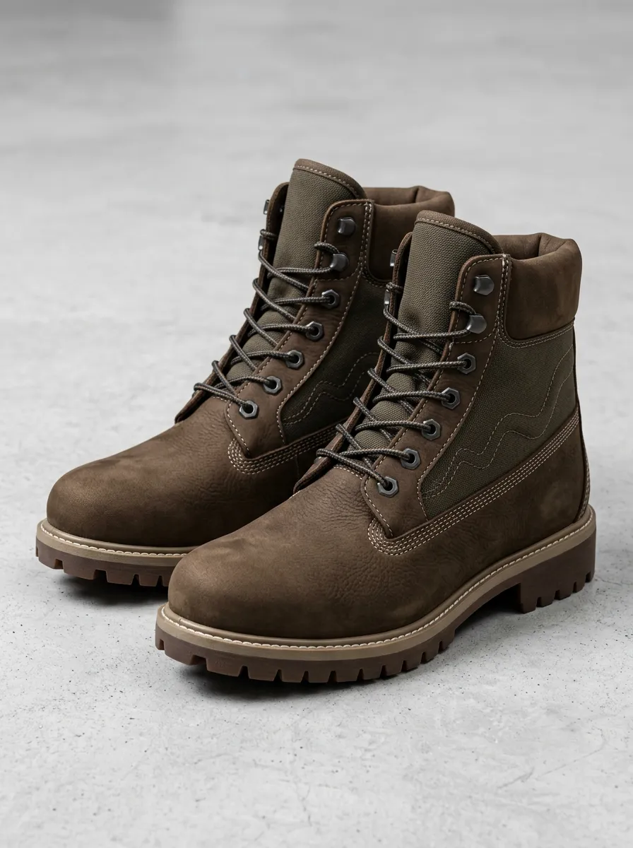 Unisex Everyday Leather Canvas Lace-Up Work Boots