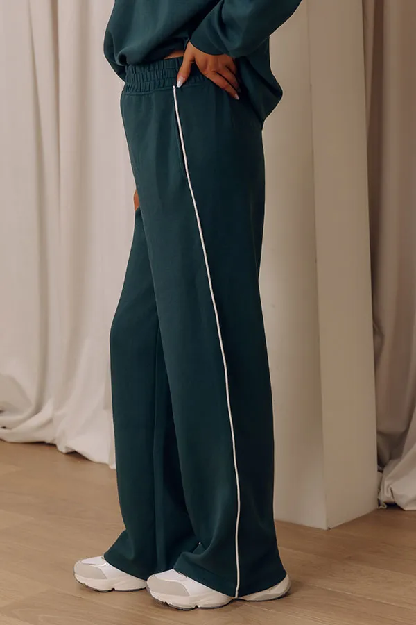 High Waist Straight Leg Striped Scuba Knit Modal Blend Pants