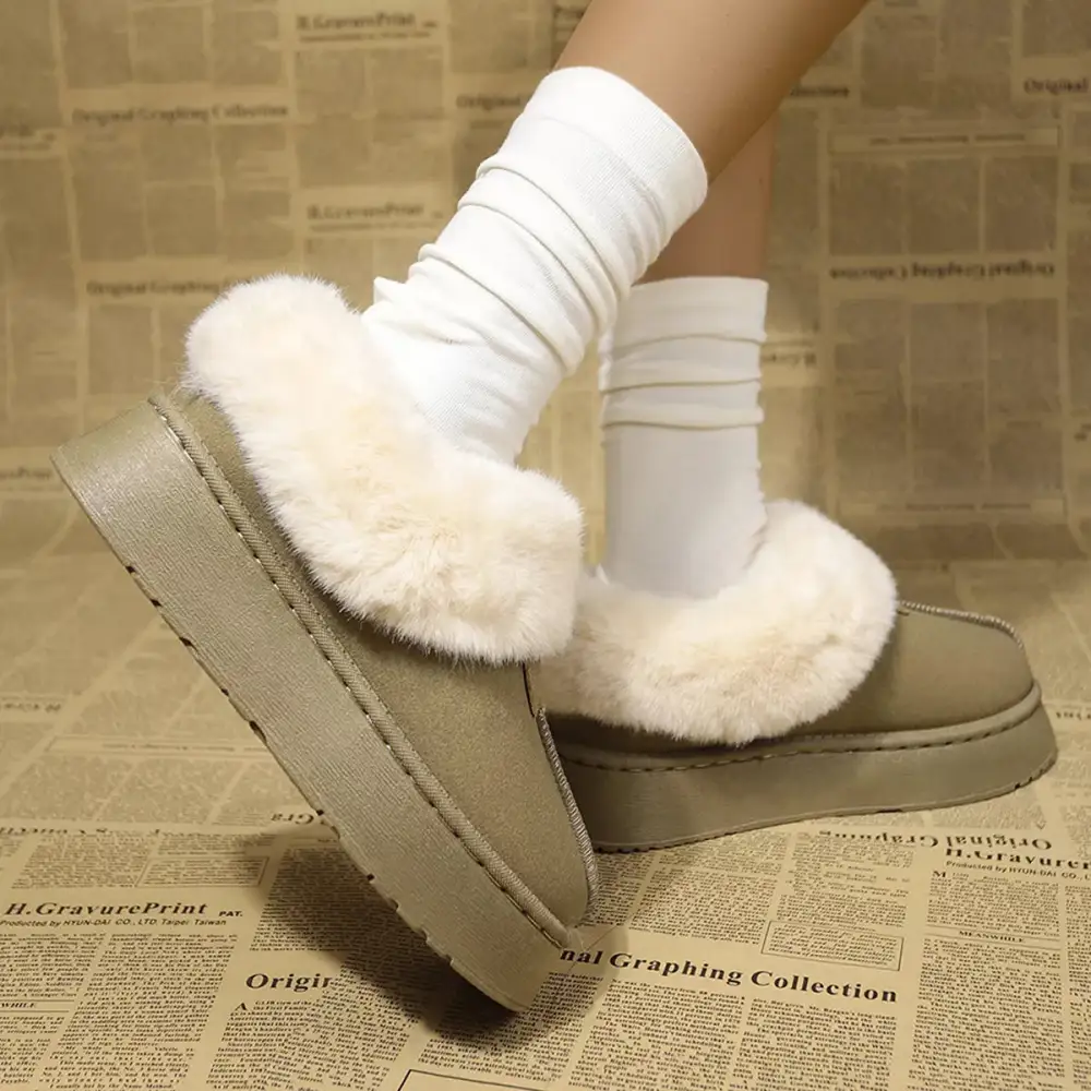 Fuzzy Trim Platform Boots
