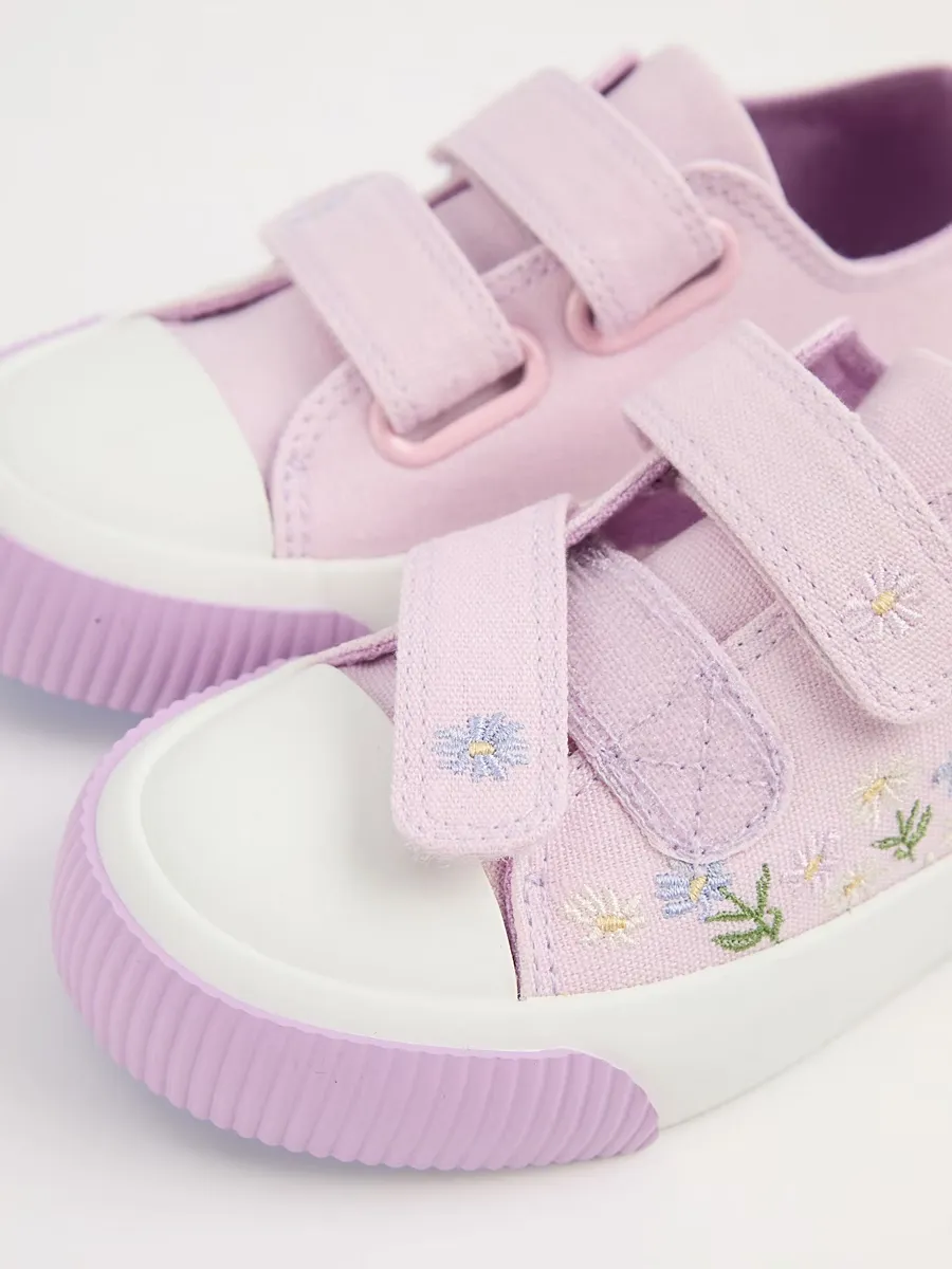 Purple Floral Embroidery Twin Strap Trainers