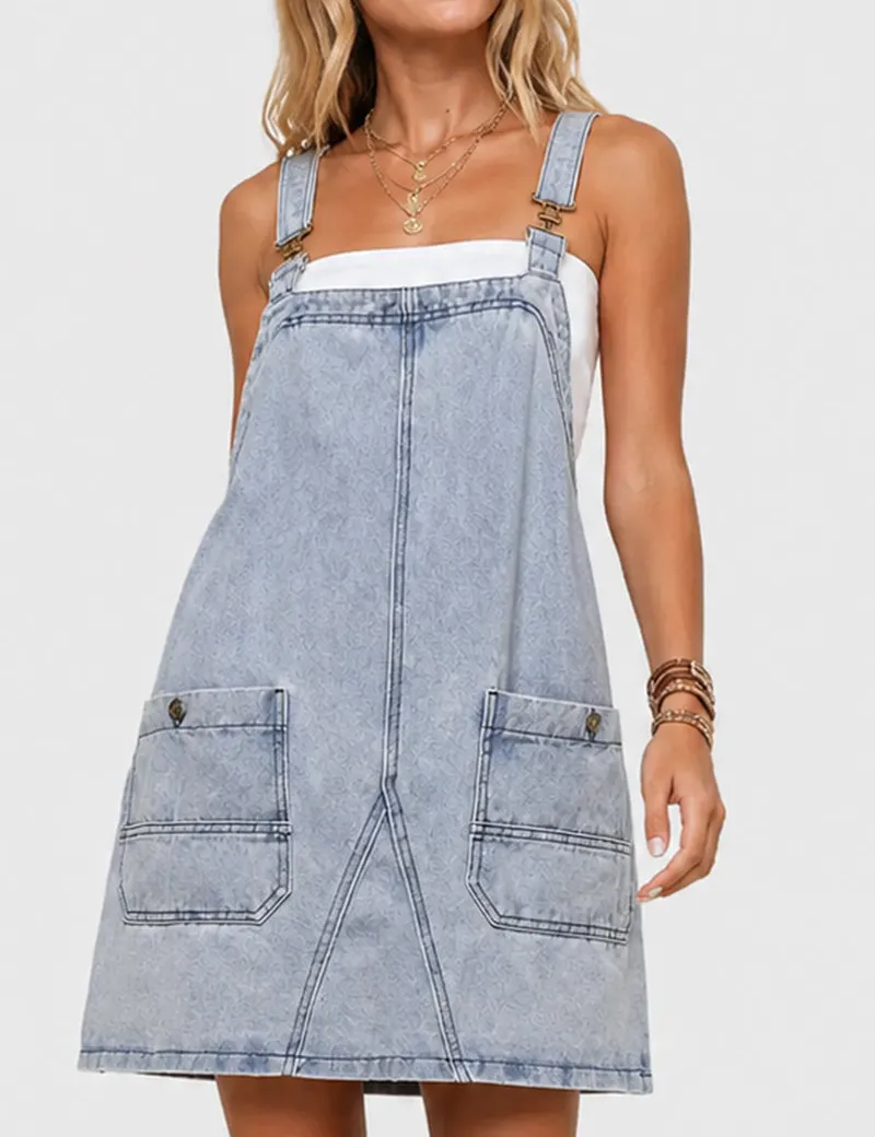 Pocket Denim Mini Overall Dress