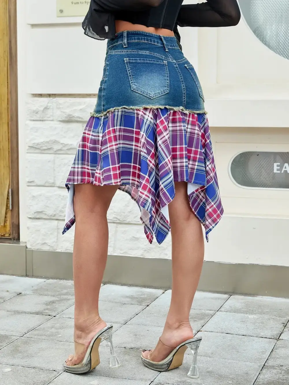 Plaid Denim Skirt