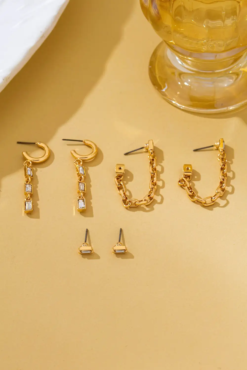 Geometric Baguette Stud Chain Trio
