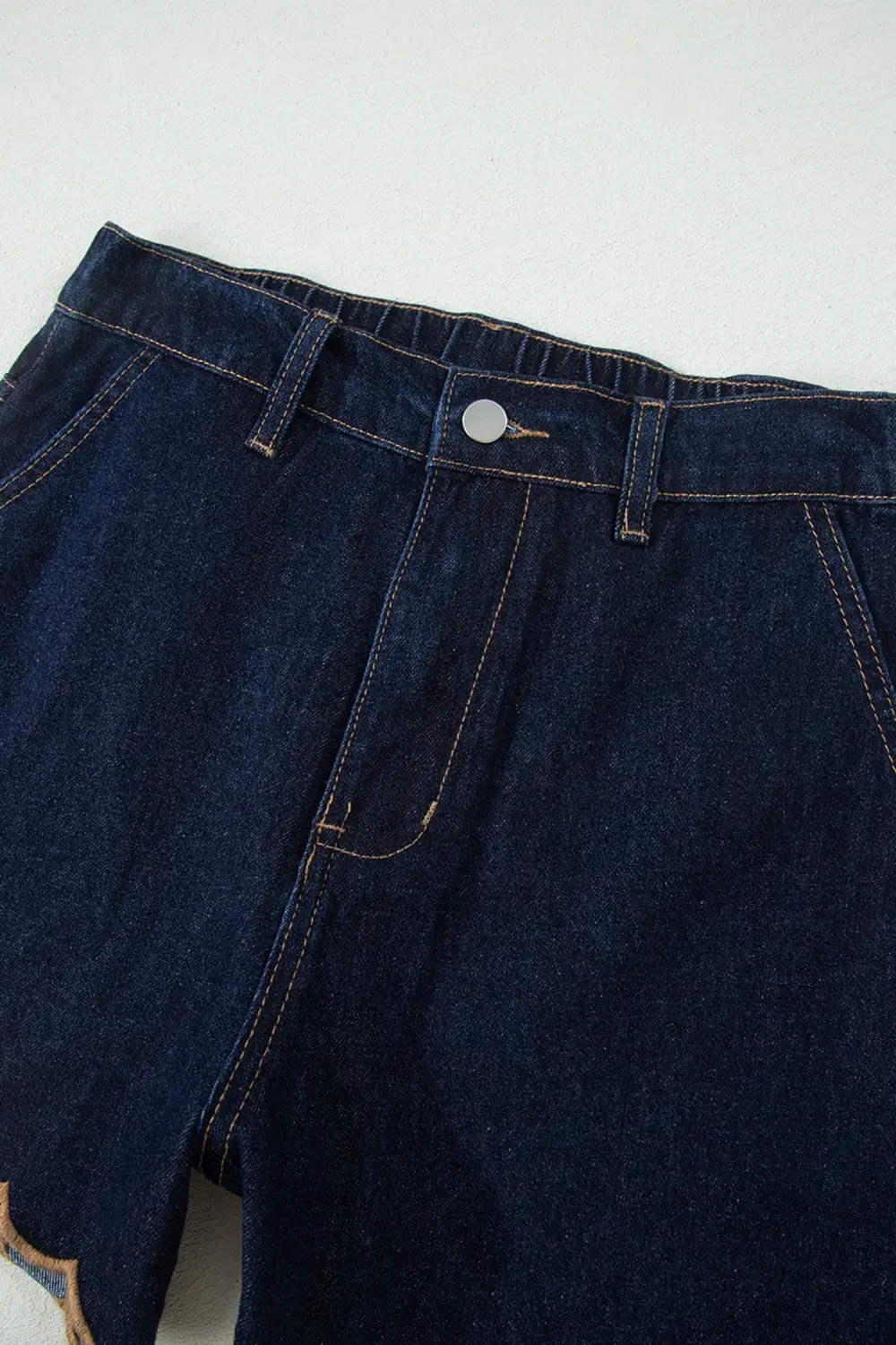 Embroidered High Waist Relaxed Fit Scalloped Denim Shorts