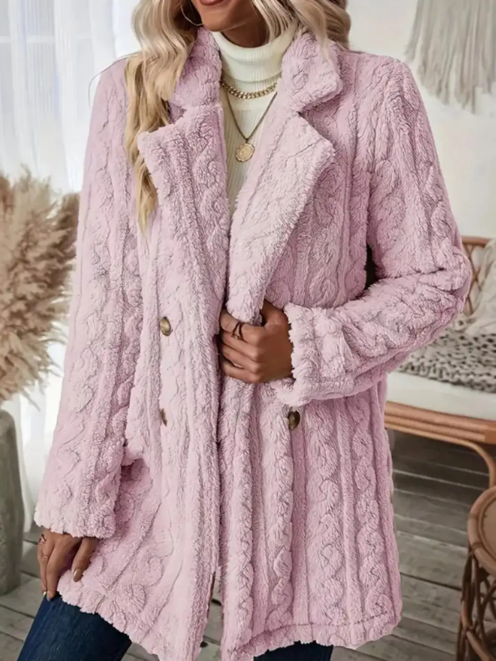 Cozy Faux Shearling Double-breasted Outerwear