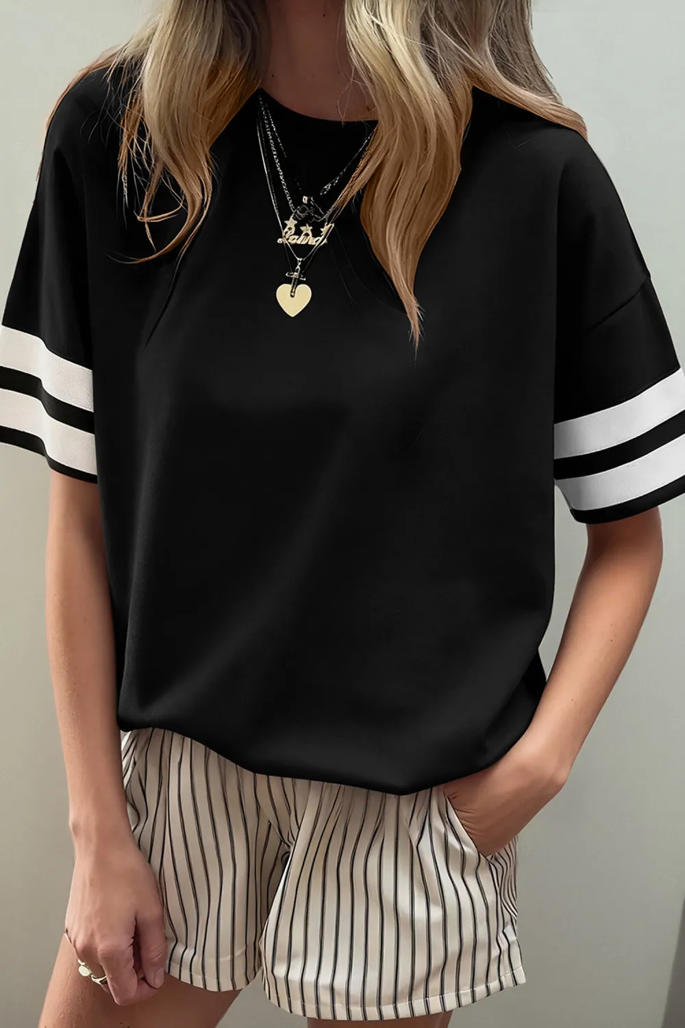 Black Varsity Striped Short Sleeve Tee