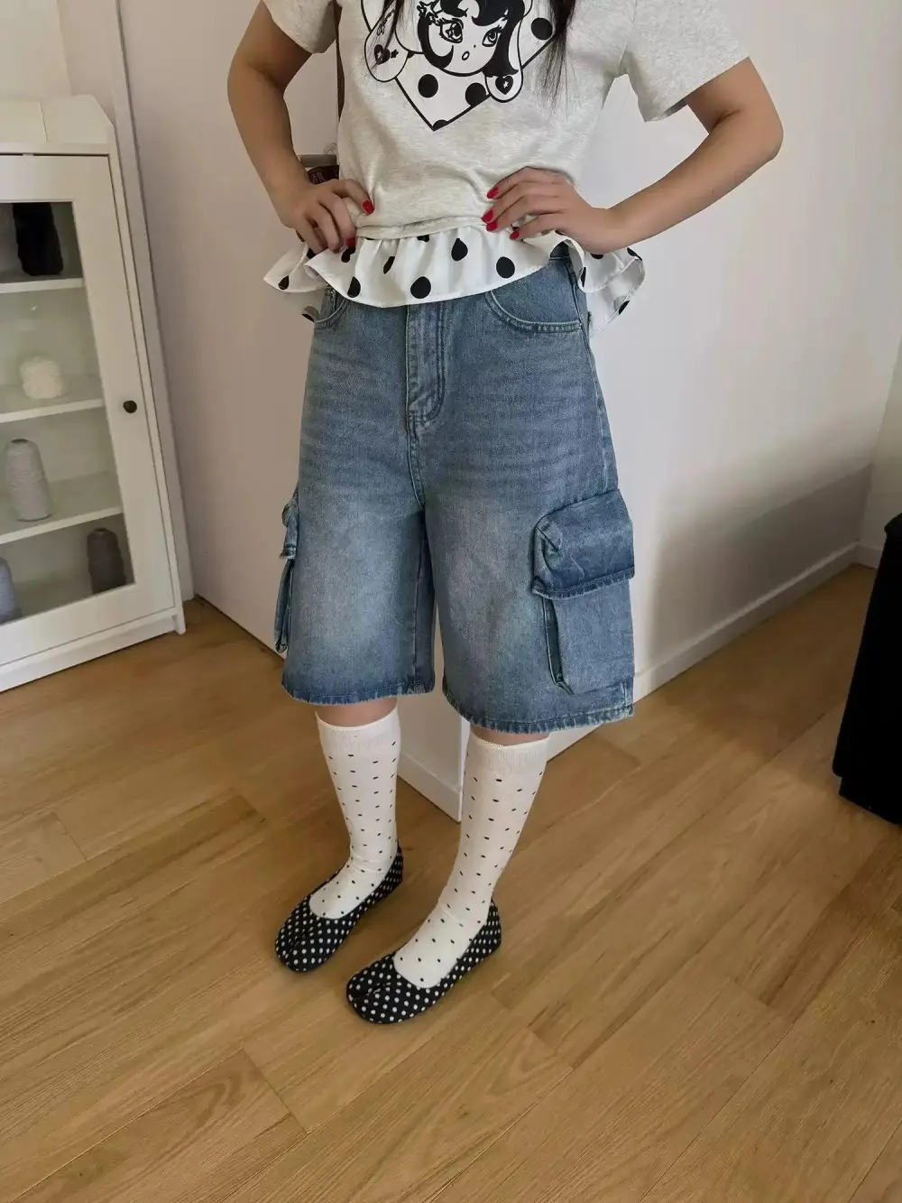 Washed Cargo Denim Shorts