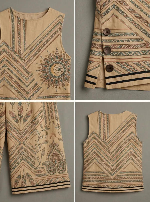 Women's Boho Geometric Sun Feather Printed Sleeveless Set