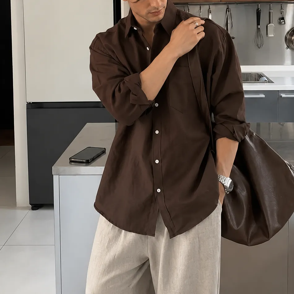 Streetwear Solid Color Cotton Linen Shirt