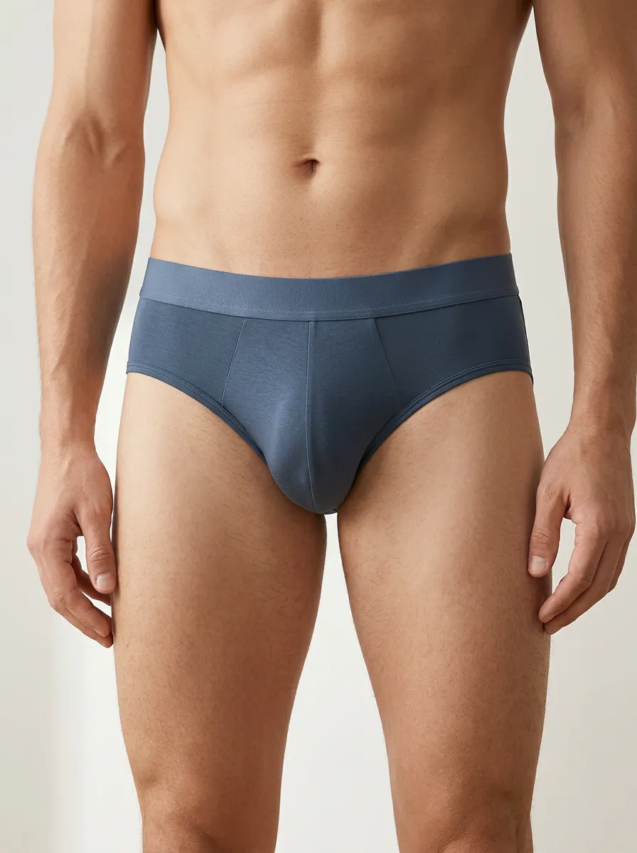 Men's Solid Blue Minimalist Cotton Briefs
