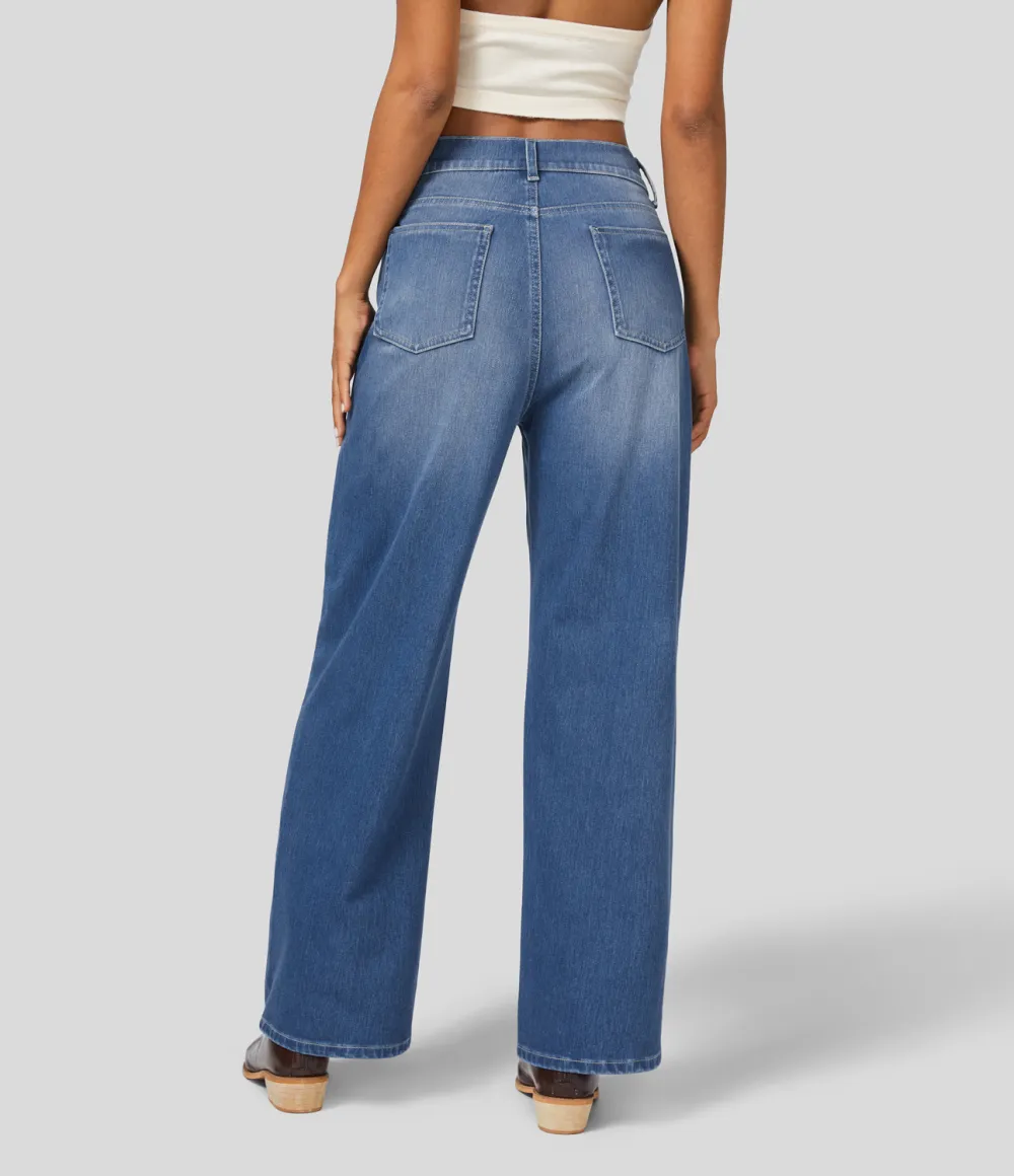 Magic High Waisted Multiple Pockets Washed Stretchy Knit Casual Boyfriend Jeans