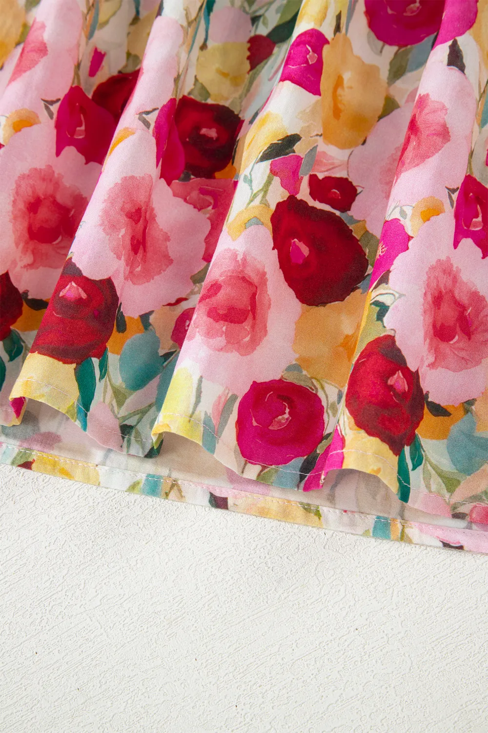 Pink Floral Frilled V Neck Blouse
