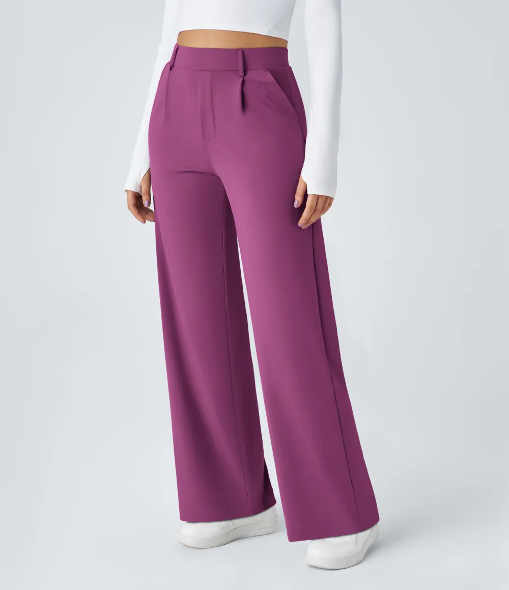 2026🔥  High Waisted Plicated Side Pocket Straight Leg Work Pants