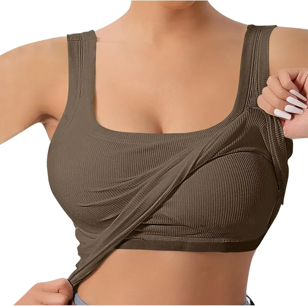 Women's Ribbed U-Back Built-In Bra Tank Top