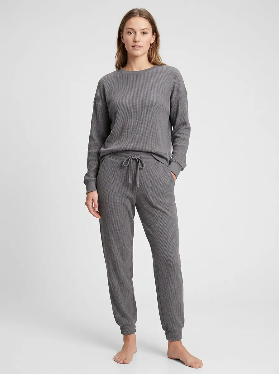 Women's Straight Leg Waffle Lounge Set