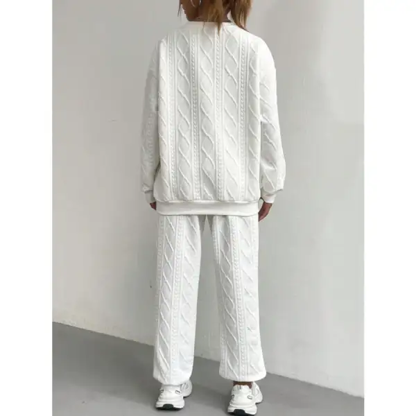 Relaxed Texture Round Neck Top and Pants Set