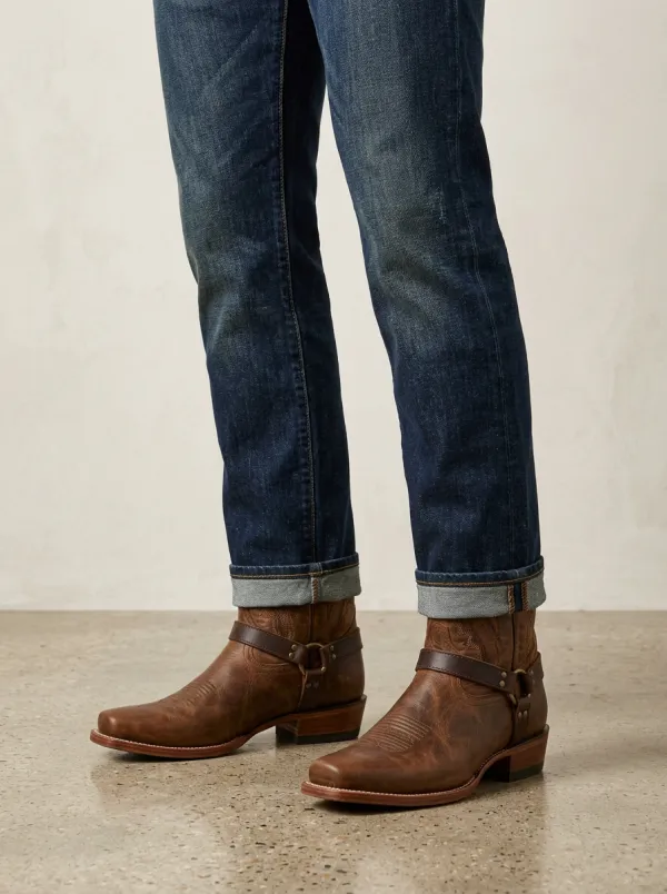 Men's Heritage Western Brown Leather Embroidered Harness Boots