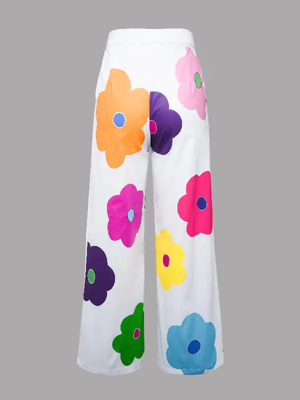 Women's High Waist Wide Leg Printed Pants