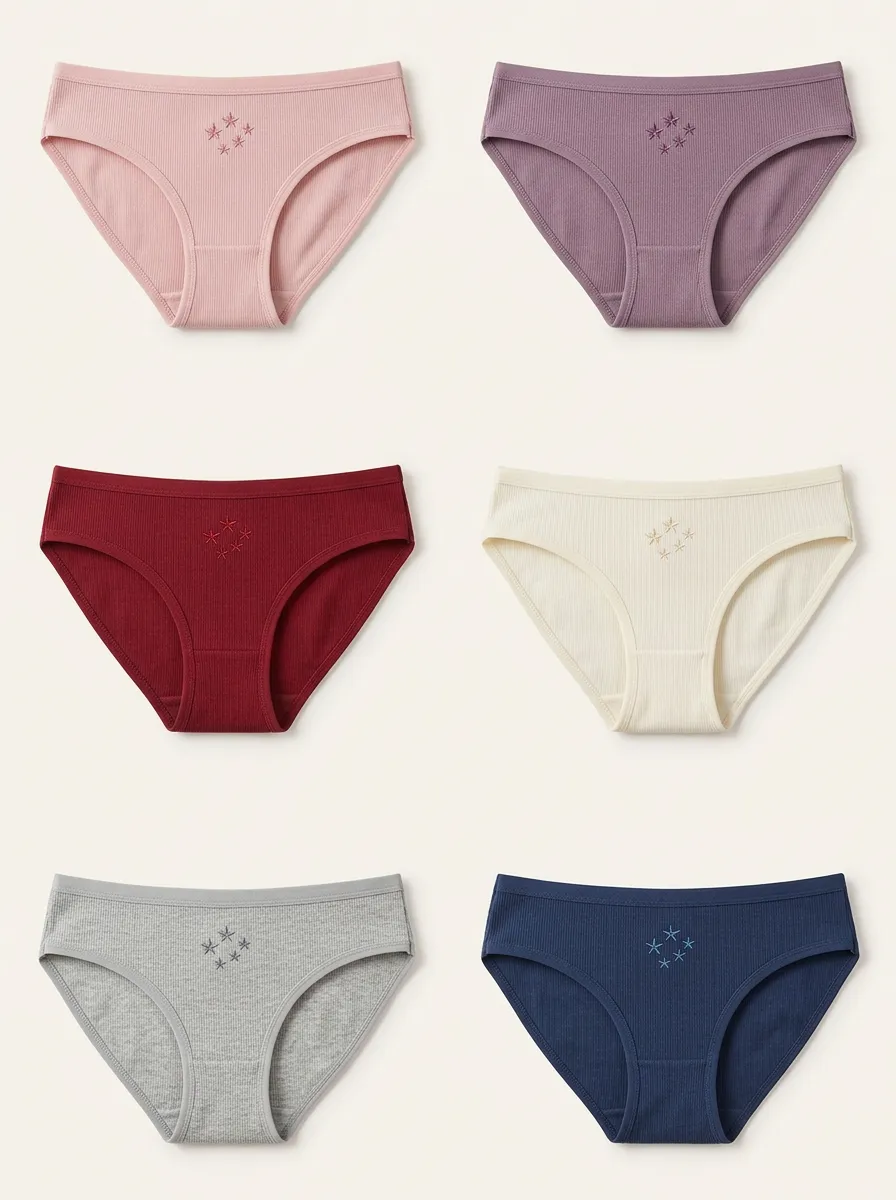 Women's Star Embroidered Ribbed Classic Brief Set